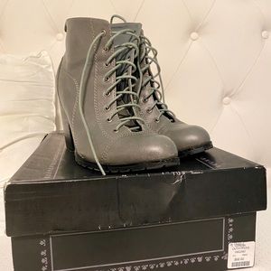Grey lace up boots with low heel